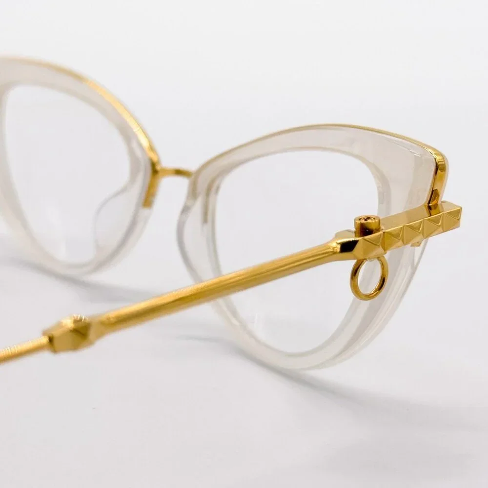 NEW VALENTINO DAYDREAM VLX-123C EYEGLASSES CAT EYE WOMEN GOLD/WHITE WITH CHAIN